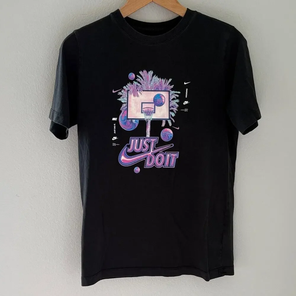 Nike Black T-Shirt with Purple 'Just Do‎ It' Graphic Youth XL